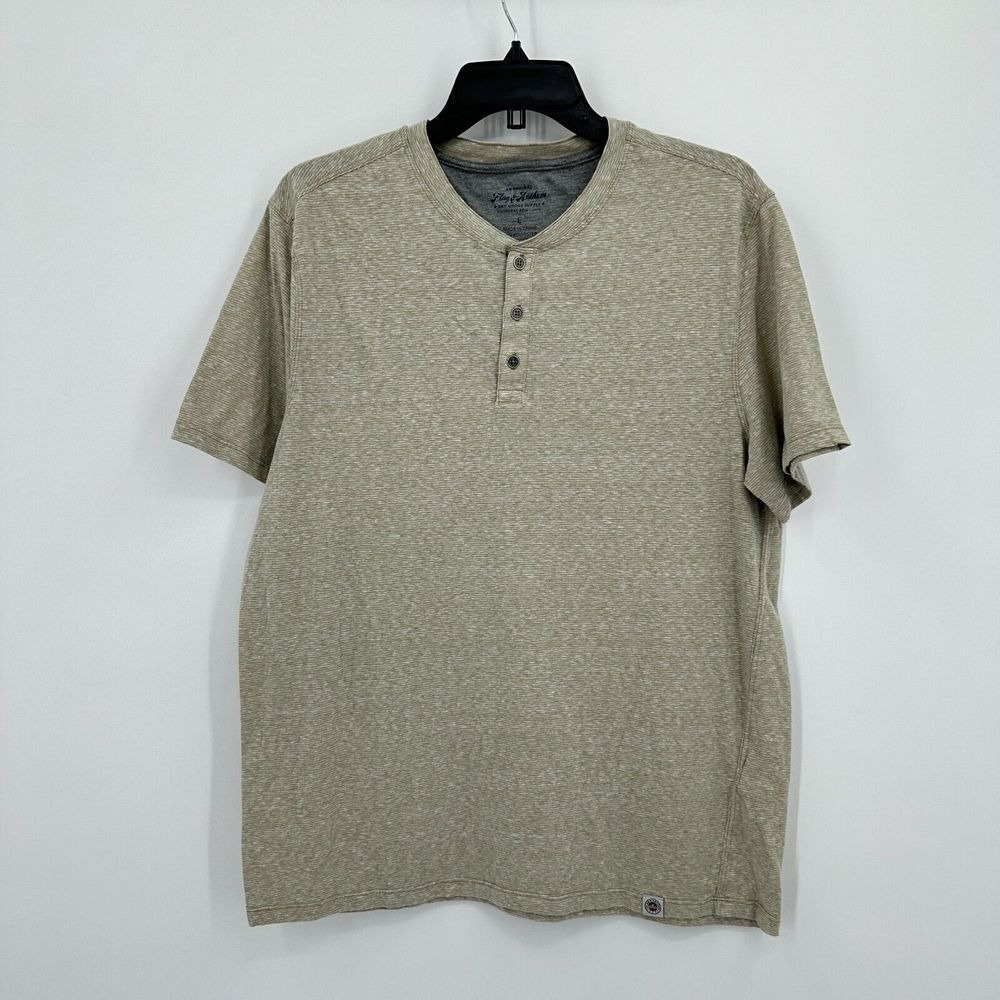 Flag & Anthem Henley Shirt Mens Large Tan Heather Tee Casual Travel Basic Lounge